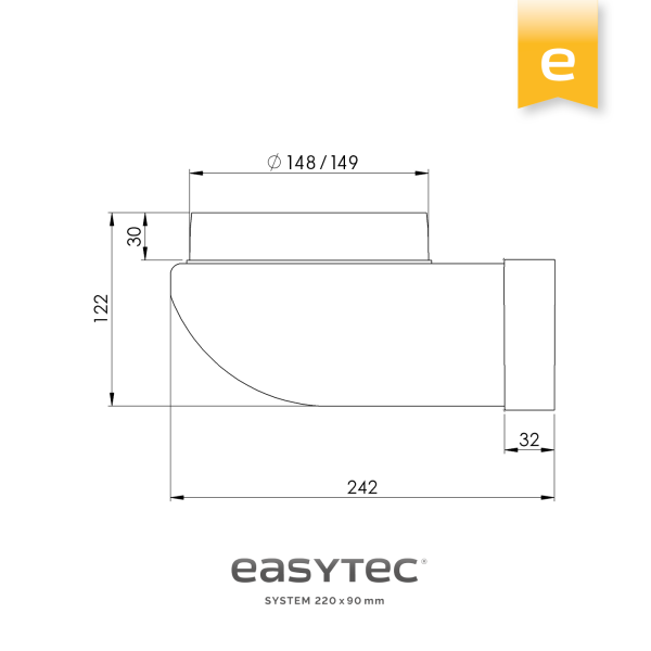 easytec Umlenkbogen 32110 maße skizze zeichnung dimensionen